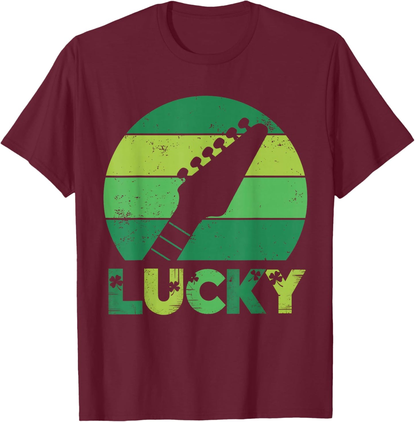 Lucky Irish Shamrock Guitar Music Vintage St Patricks's Day T-Shirt - T-Shirt | Maroon