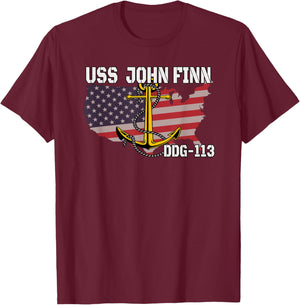 USS John Finn DDG-113 Destroyer Veterans Day Father Grandpa T-Shirt - T-Shirt | Maroon