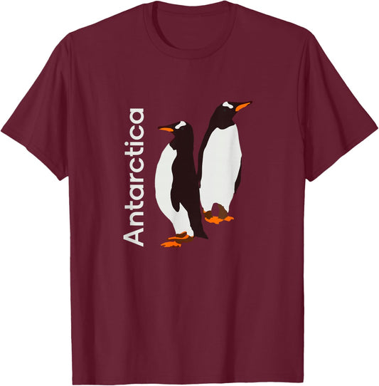 Antarctica Penguins Souvenirs Retro Graphic T-Shirt - T-Shirt | Maroon