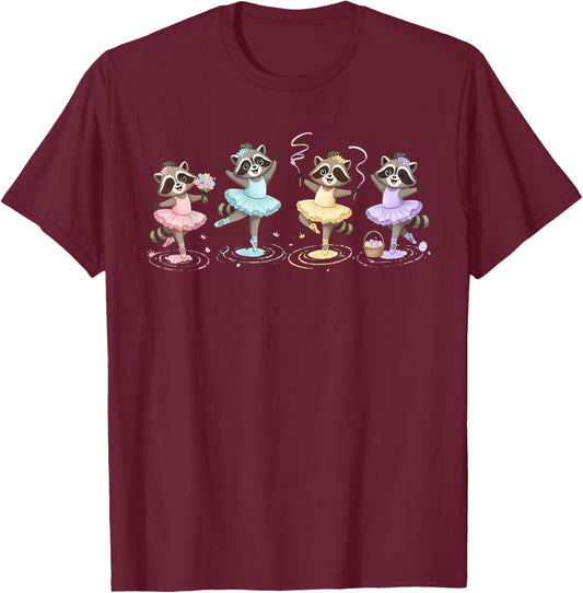 Funny Raccoon Dancing Ballet Ballerina Ballet Dancer Teacher T-Shirt - T-Shirt | Maroon