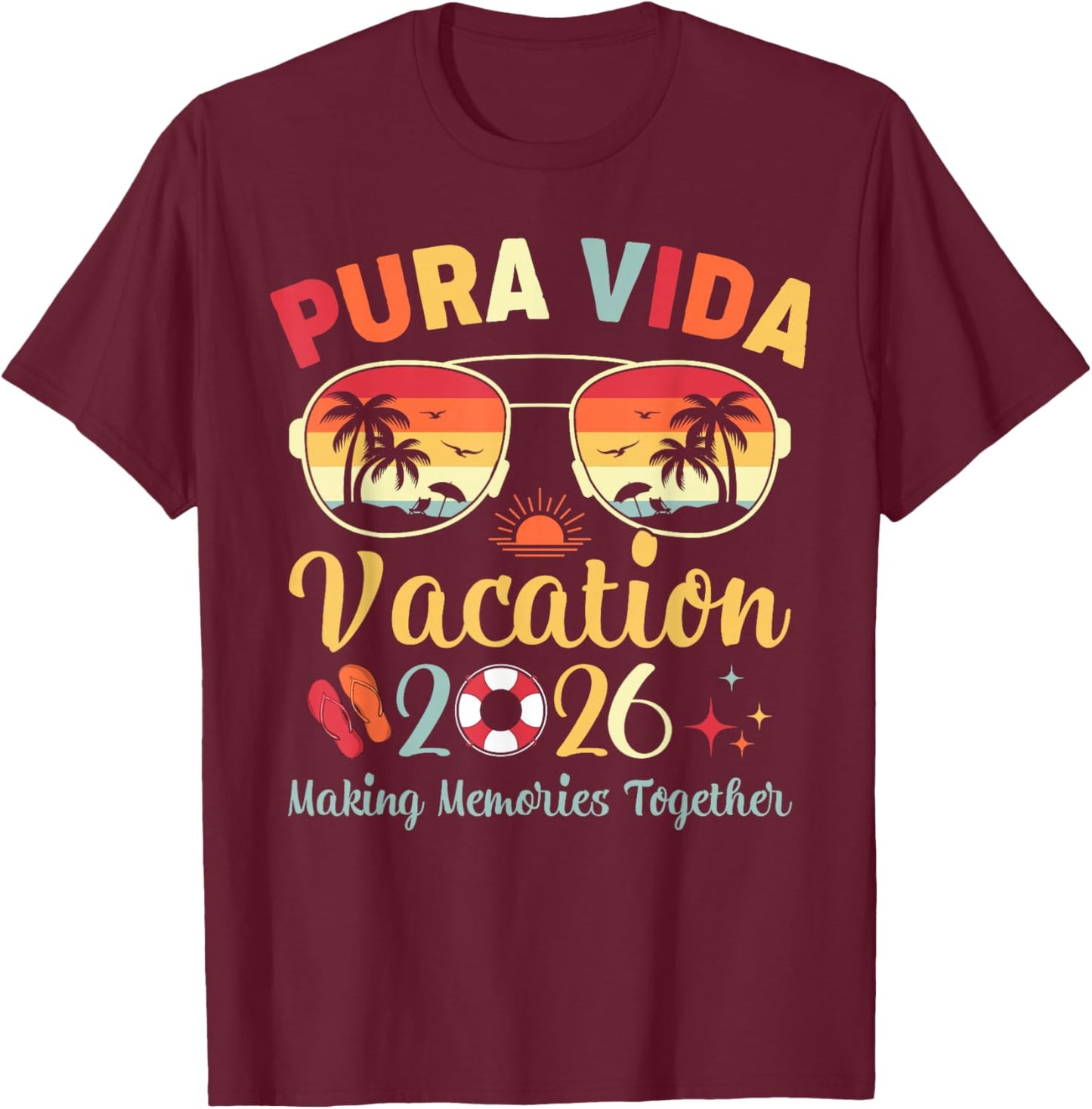 Pura Vida Beach Vacation 2026 Family Trip Summer Vibes T-Shirt - T-Shirt | Maroon