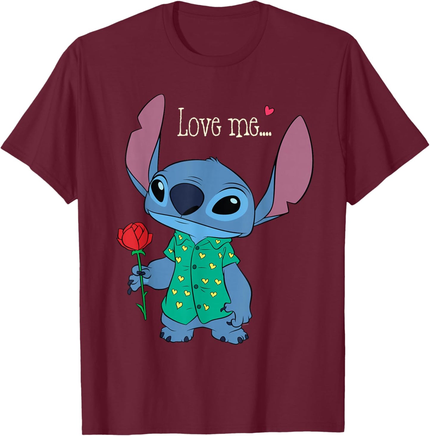Disney Stitch Valentine's Day with Rose Love Me... T-Shirt - T-Shirt | Maroon