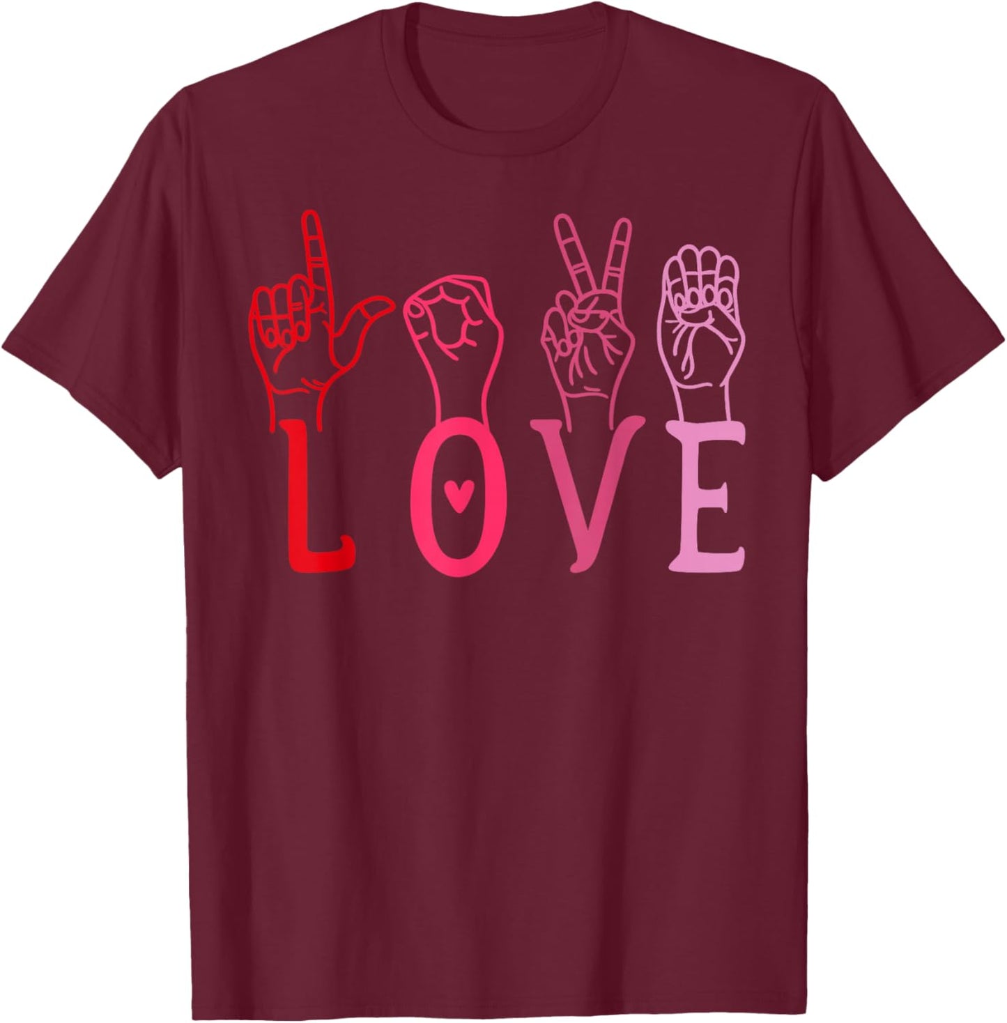 Love ASL Hand Sign Valentine Vintage Design T-Shirt - T-Shirt | Maroon