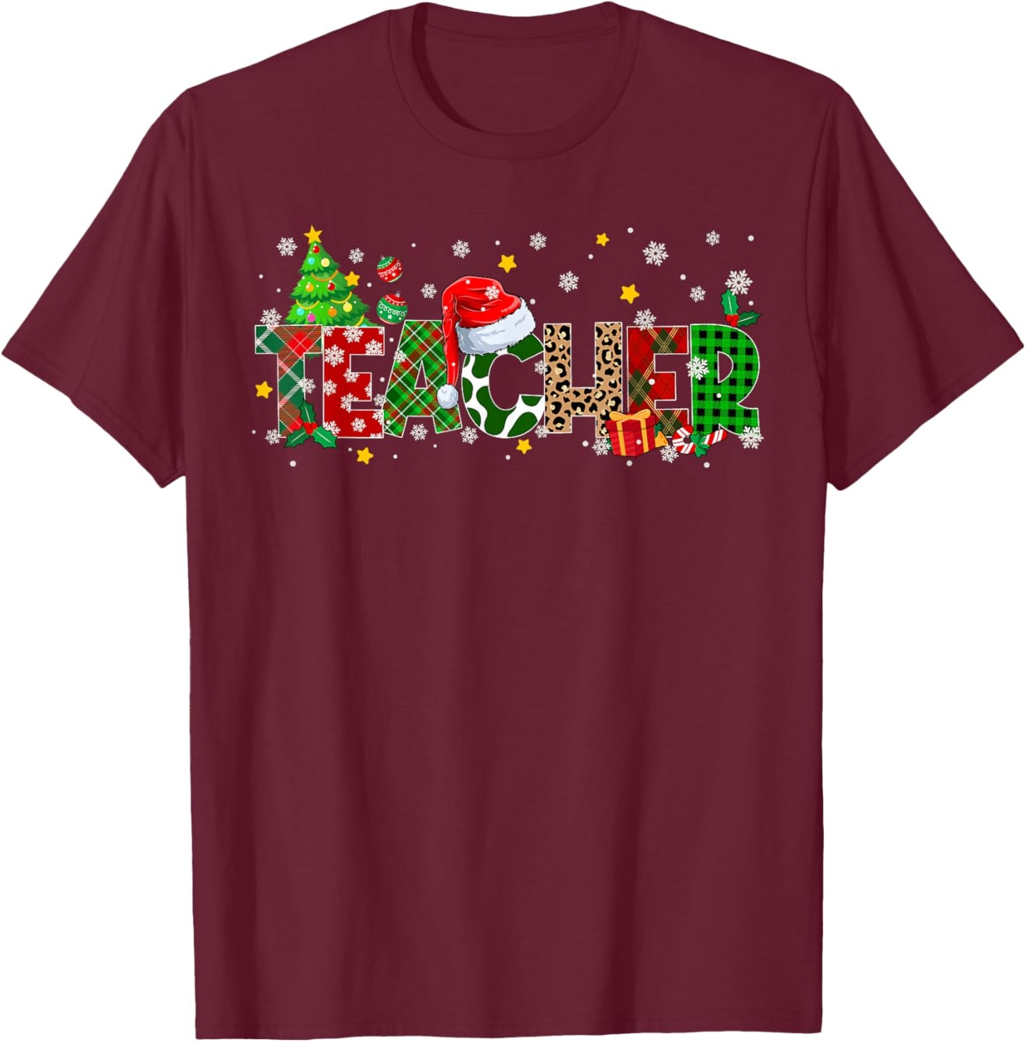 Teacher Christmas Plaid Pajamas Pjs Xmas Men Women T-Shirt - T-Shirt | Maroon