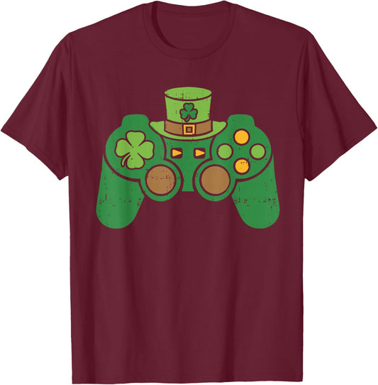 St Patricks Day Video Games Shamrock Saint Pattys Boys Men T-Shirt - T-Shirt | Maroon