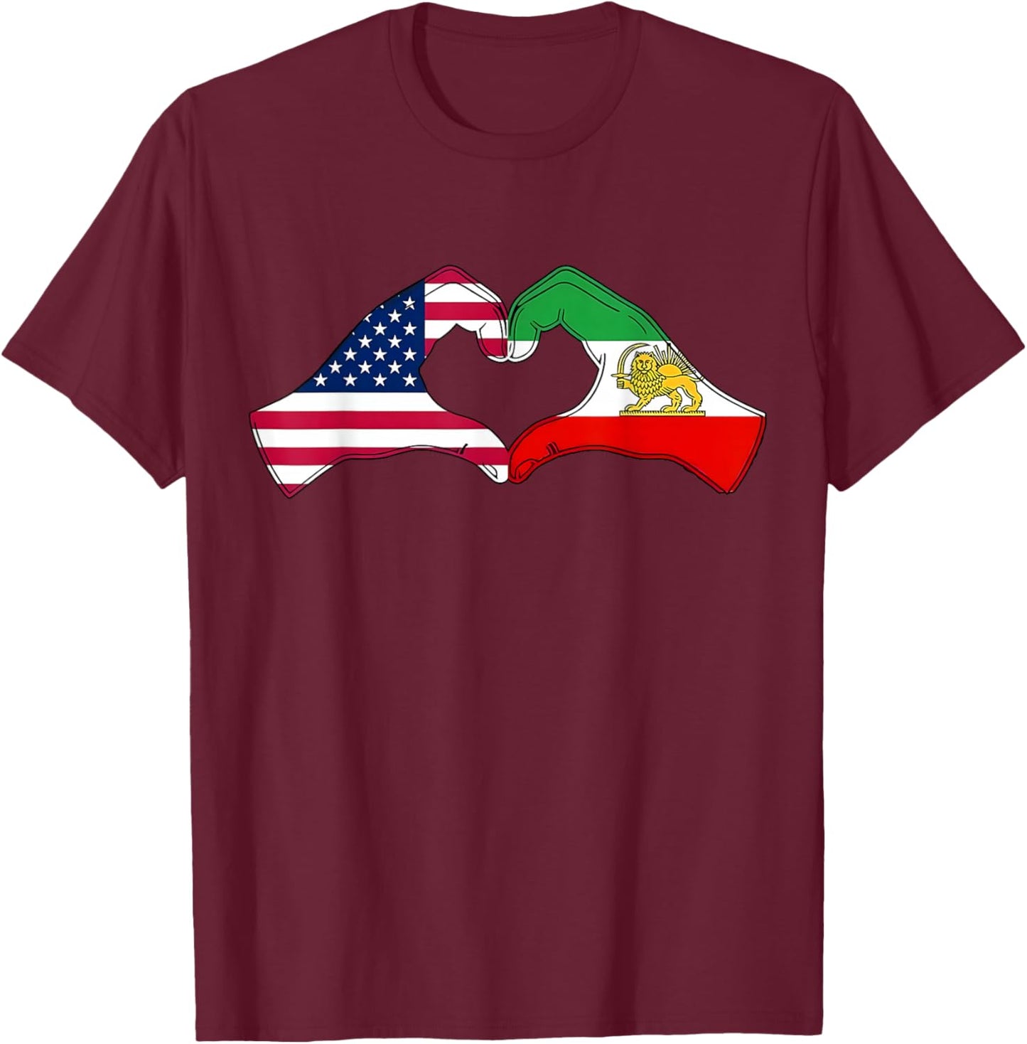 Persian American Flag USA Persia Heritage Heart T-Shirt - T-Shirt | Maroon