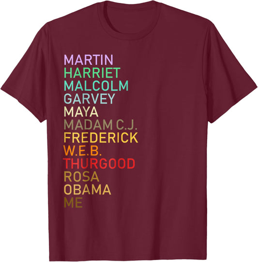 Black History Month Black Leader's Graphic Design T-Shirt - T-Shirt | Maroon