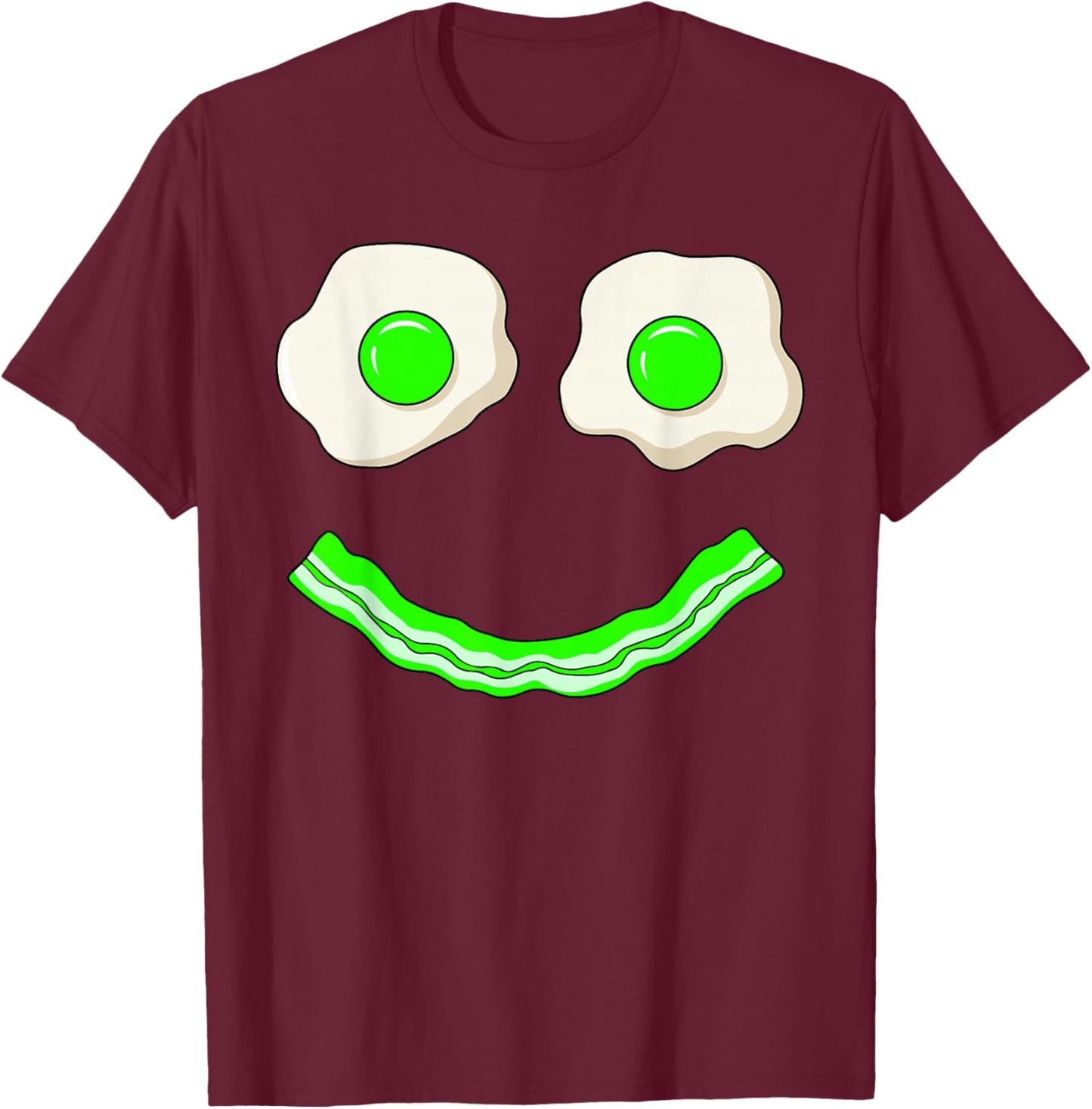 Green Smile Face Eggs and Bacon Ham Breakfast St Patrick's T-Shirt - T-Shirt | Maroon