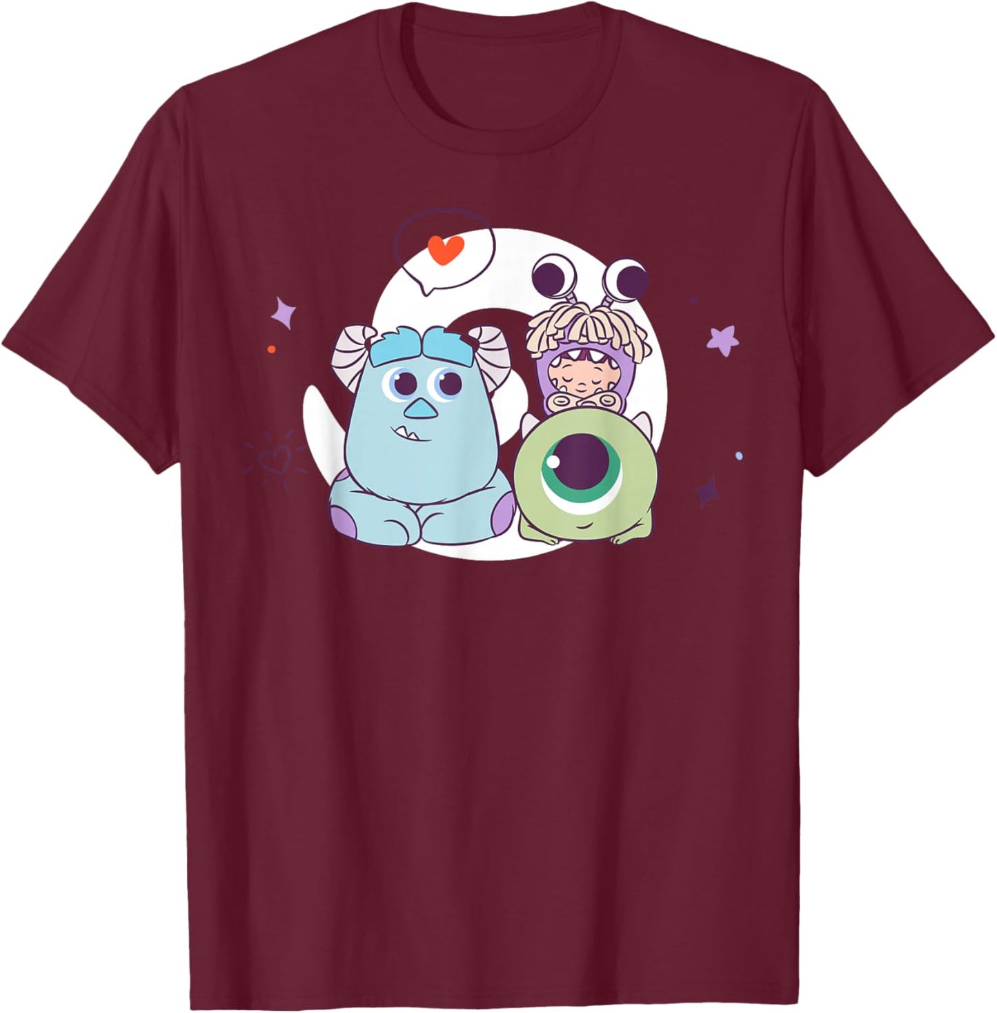 Disney Pixar Monsters Inc Sully Mike and Boo Cute Chibi T-Shirt - T-Shirt | Maroon