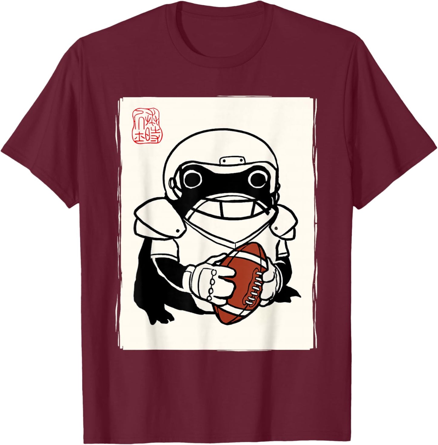 Japanese Grumpy Frog Football Player Funny Football T-Shirt - T-Shirt | Maroon