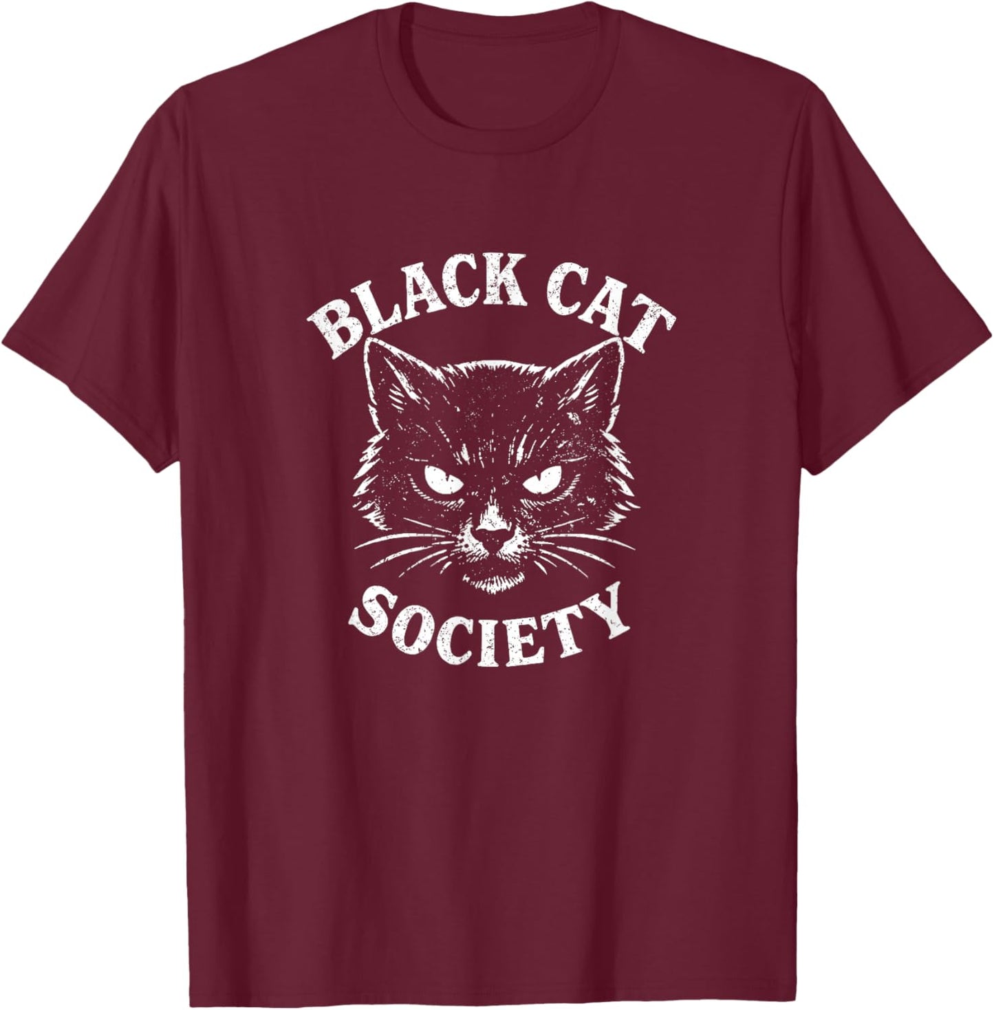 Black Cat Society Shirt Vintage Gothic Cat Lover T-Shirt - T-Shirt | Maroon