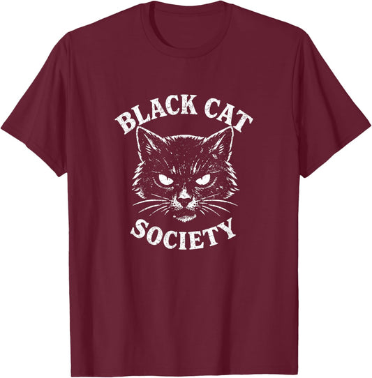 Black Cat Society Shirt Vintage Gothic Cat Lover T-Shirt - T-Shirt | Maroon