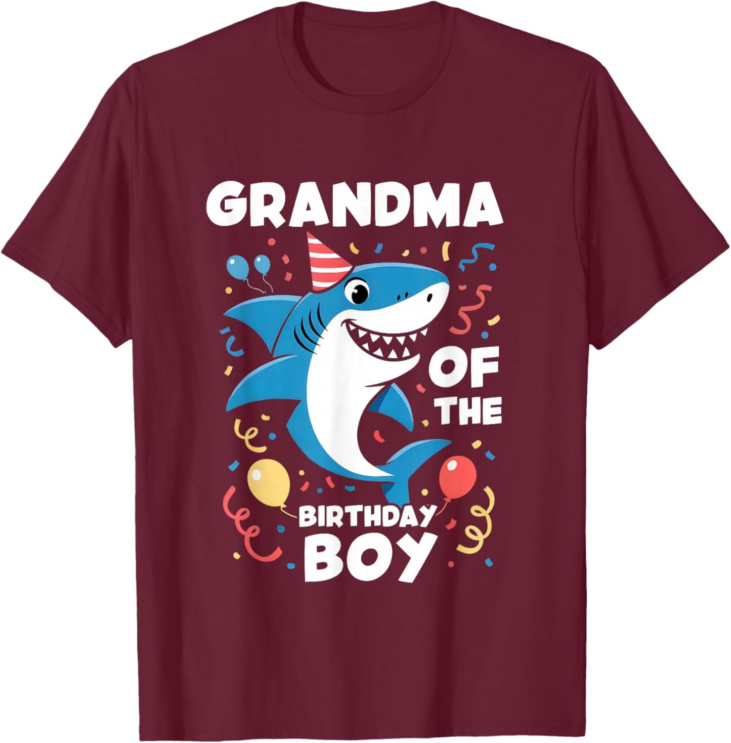 Shark Birthday Grandma of The Birthday Boy Family Matching T-Shirt - T-Shirt | Maroon