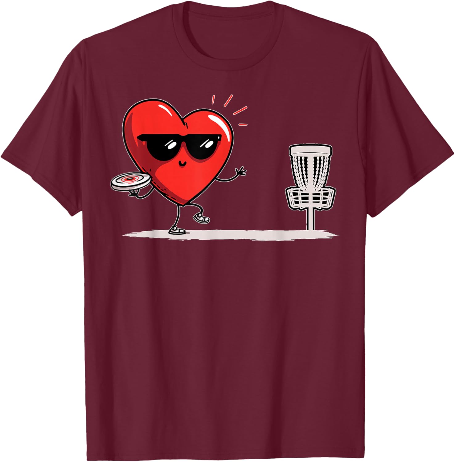 Discgolf Heart Disc Golf Golfer Valentine's Day Sunglasses T-Shirt - T-Shirt | Maroon