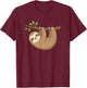 Hanging Sloth Cartoon Cute Relaxing Vibes T-Shirt - T-Shirt | Maroon