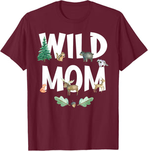 Wild Mom 1st Birthday Family Wild B-Day Woodland Animal T-Shirt - T-Shirt | Maroon
