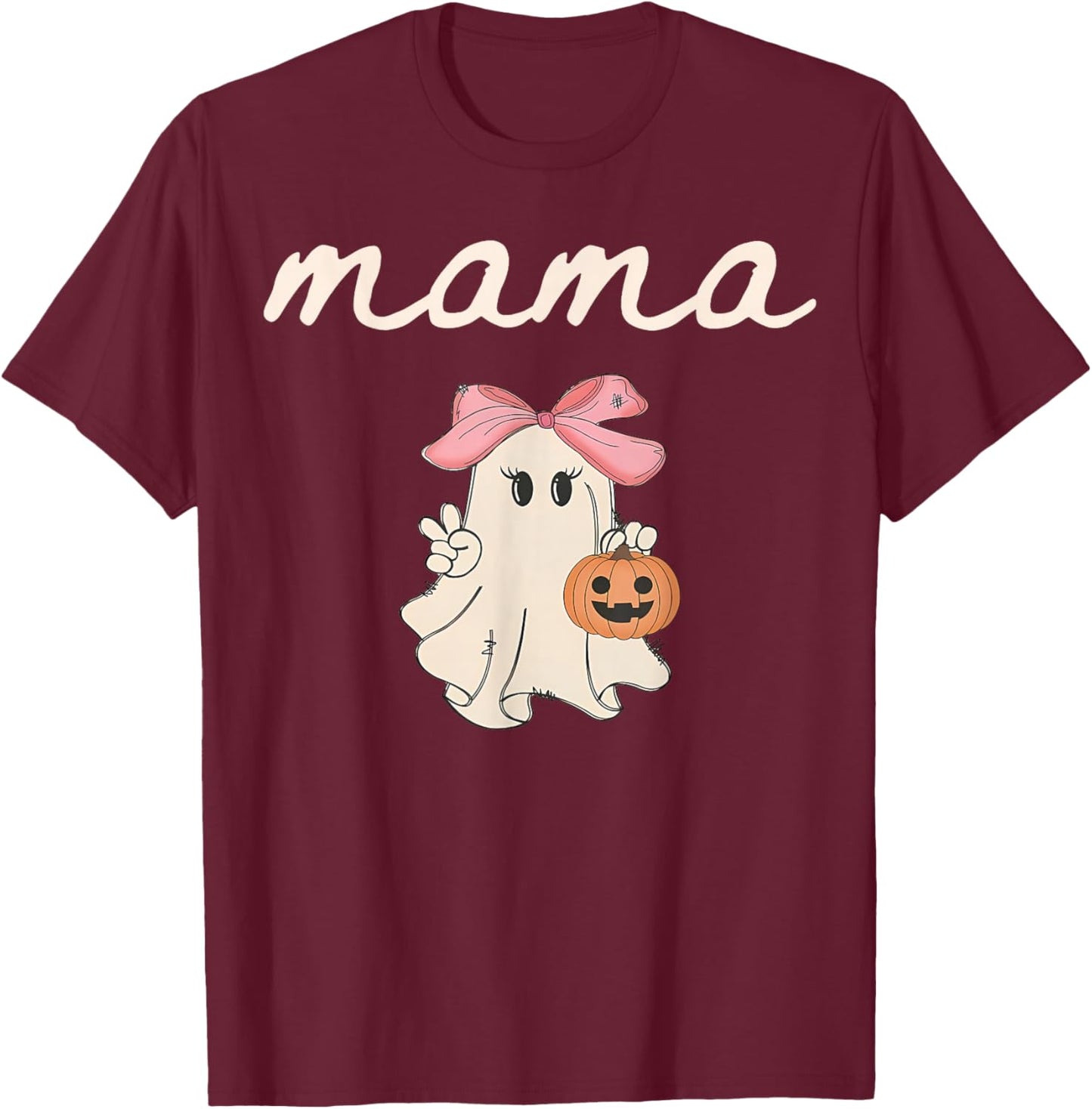 Mama Ghost Boo One Spooky Mom First Halloween Birthday Boy T-Shirt - T-Shirt | Maroon