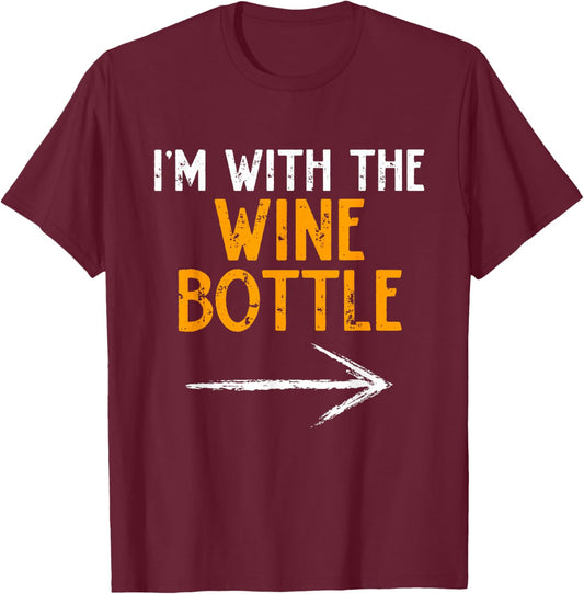 I’m with The Wine Bottle Halloween Matching Couple Costume T-Shirt - T-Shirt | Maroon