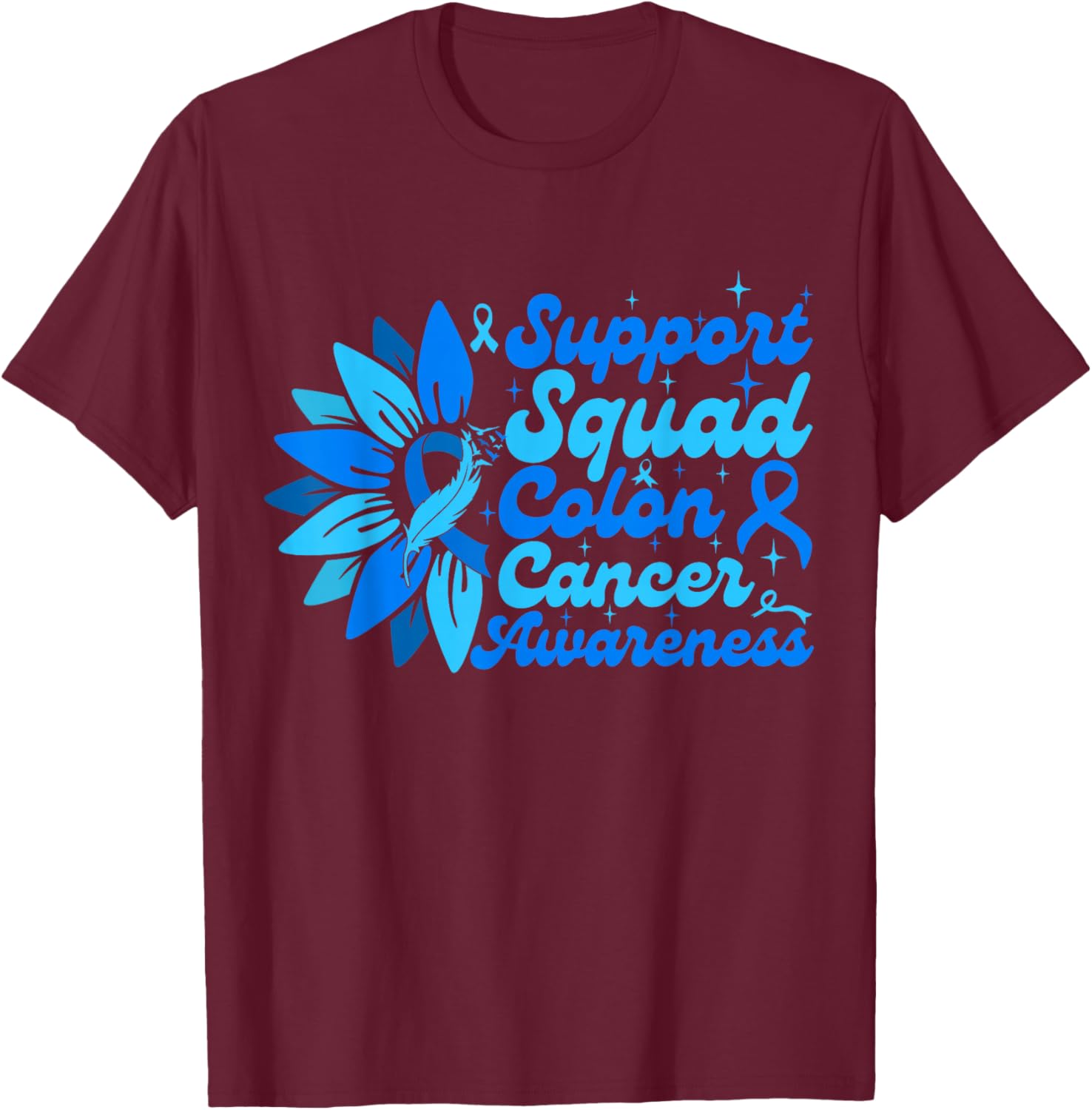 Support Squad Sunflower Colon Blue Cancer Awareness Gifts T-Shirt - T-Shirt | Maroon