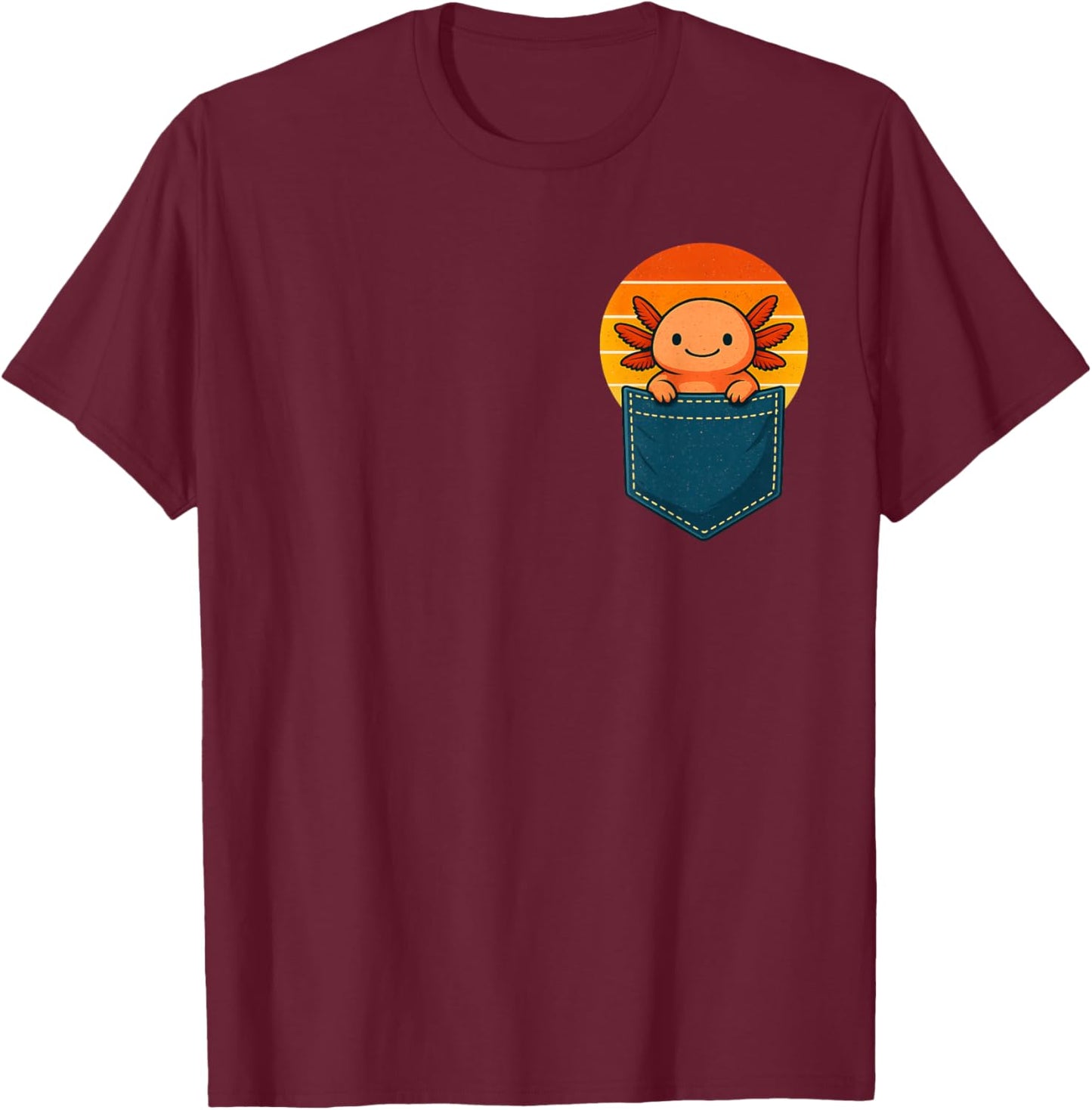 Cute Axolotl in Pocket Funny Apparel Women Teen Kid T-Shirt - T-Shirt | Maroon