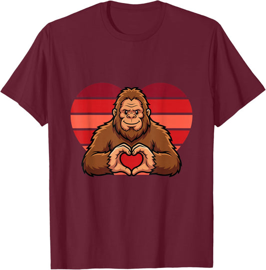 Funny Sasquatch Hearts Love Valentines Day T-Shirt - T-Shirt | Maroon