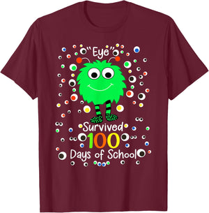Eye Survived 100th Days of School Monster T-Shirt - T-Shirt | Maroon