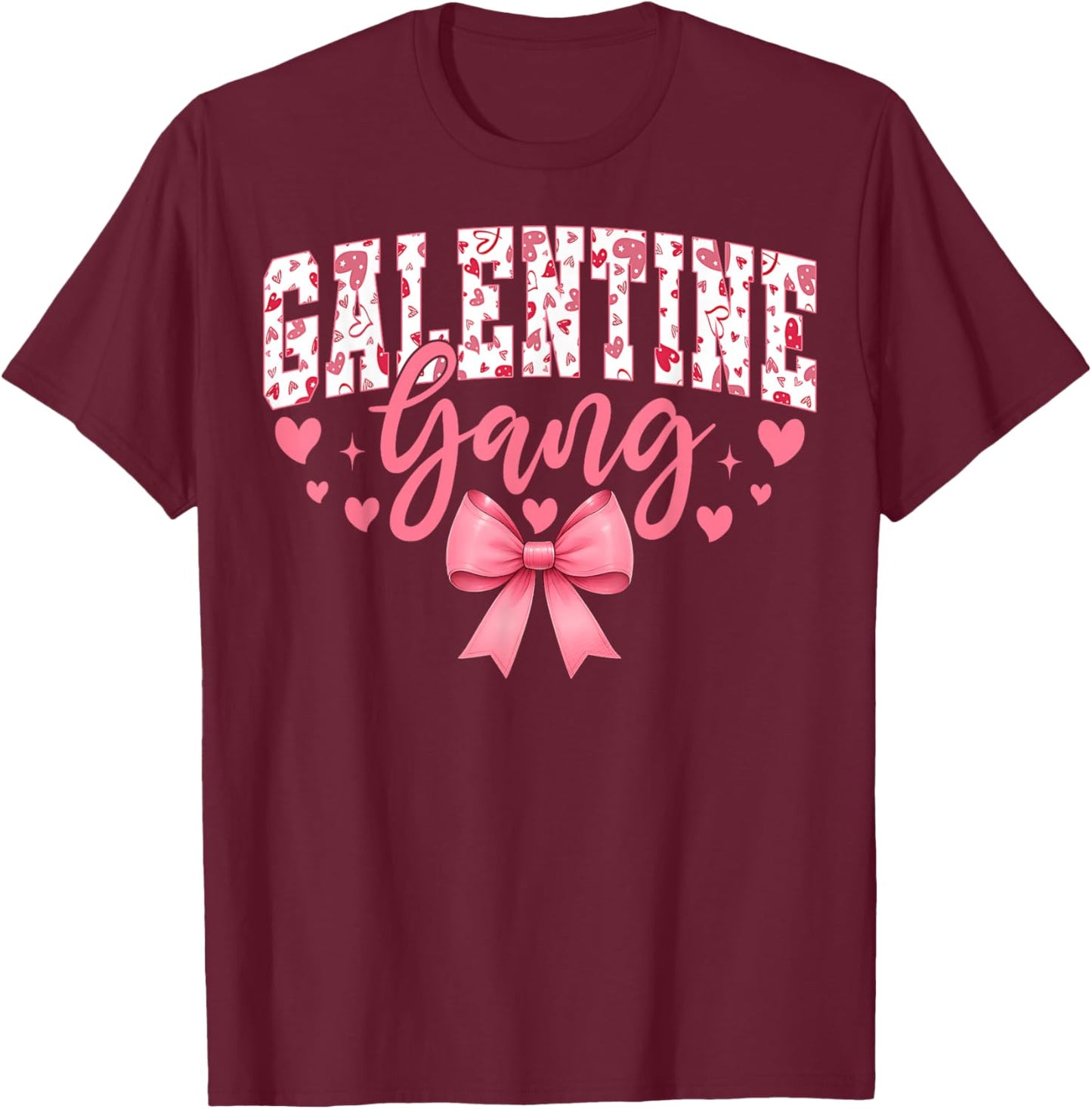 Galentine Gang Coquette Bow Cute Valentine T-Shirt - T-Shirt | Maroon
