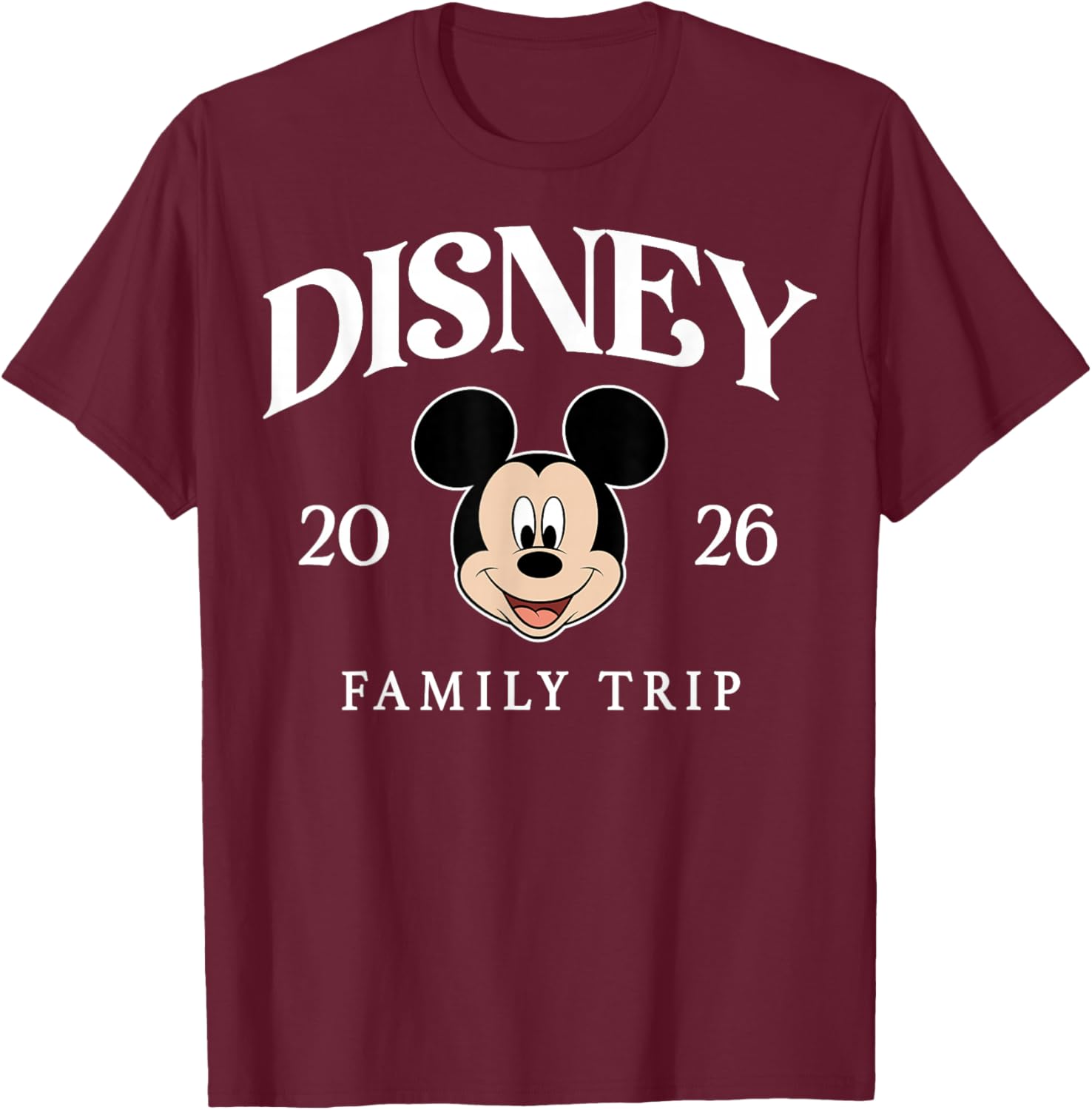 Disney Mickey and Friends Disney 2026 Family Trip Light Text T-Shirt - T-Shirt | Maroon