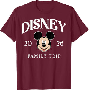 Disney Mickey and Friends Disney 2026 Family Trip Light Text T-Shirt - T-Shirt | Maroon