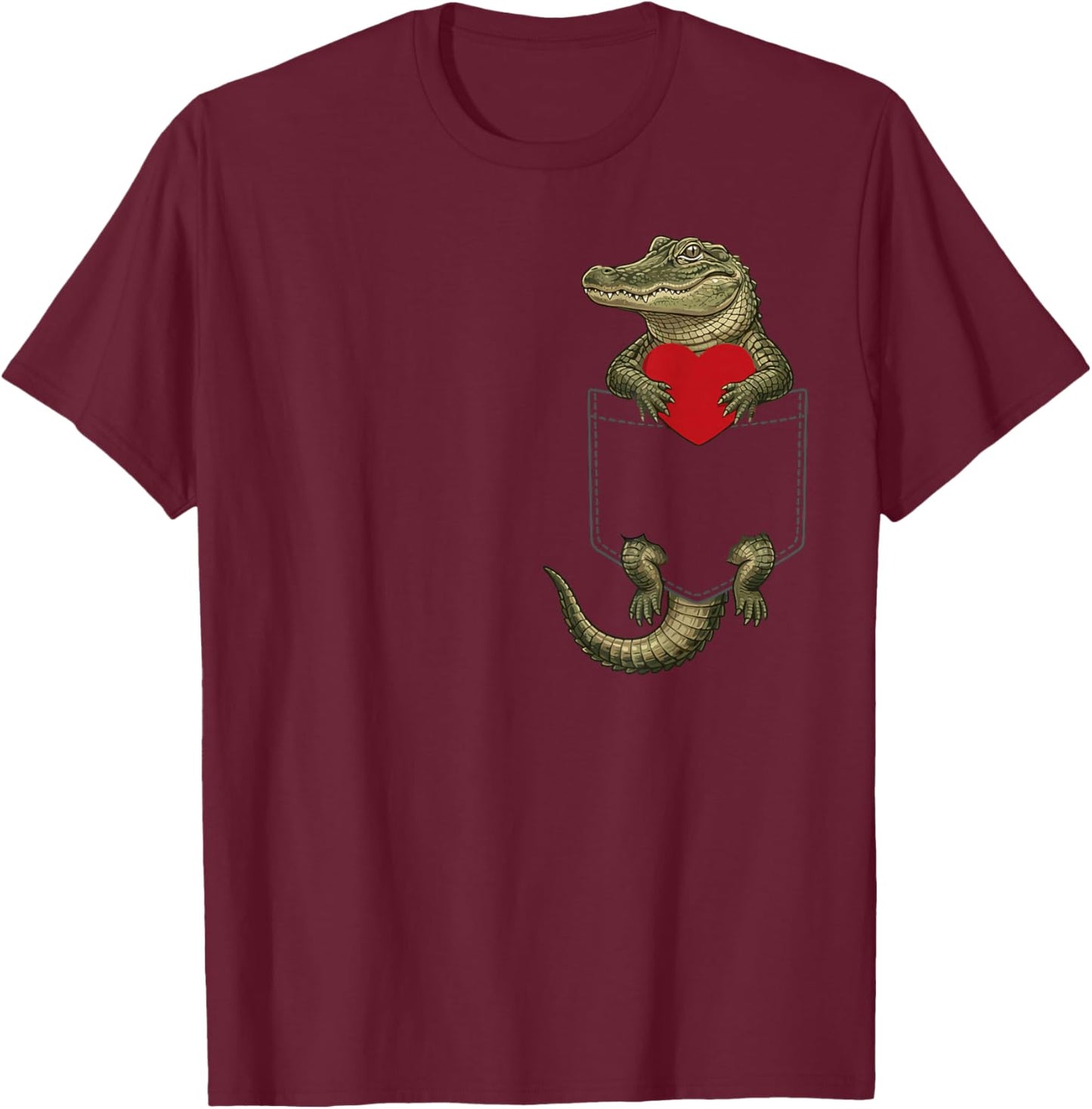 Alligator in Pocket Crocodile Lover Design Valentines T-Shirt - T-Shirt | Maroon