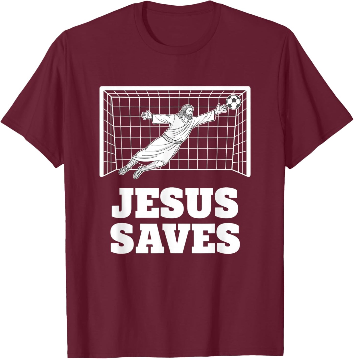 Christian Jesus Saves Soccer Goalkeeper Faith Inspirational T-Shirt - T-Shirt | Maroon