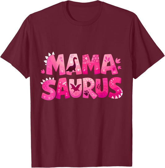 Mama Saurus Funny Dino Birthday for Moms Kids Families T-Shirt - T-Shirt | Maroon