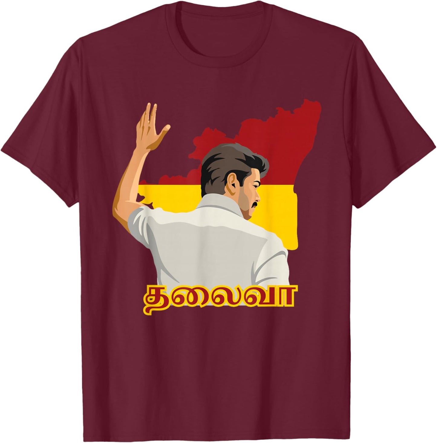 Thalapathy Vijay Thalaiva TVK Flag Tamil Kollywood T-Shirt - T-Shirt | Maroon
