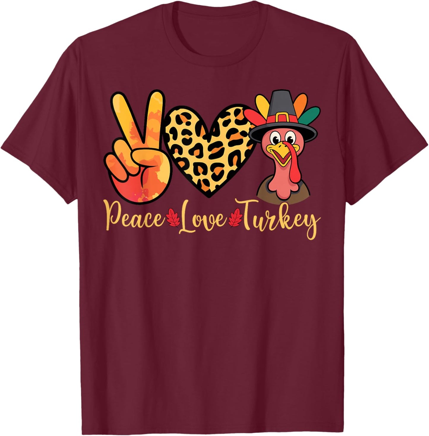 Peace Love Turkey Thanksgiving Fall Autumn Girls Kids T-Shirt - T-Shirt | Maroon