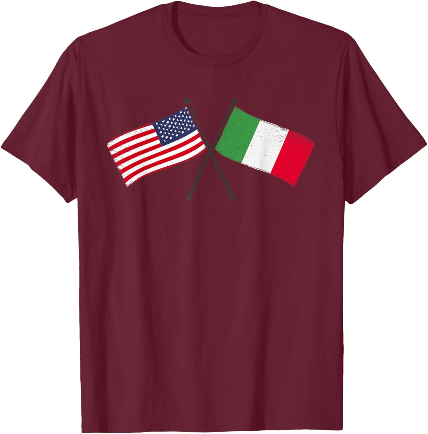 USA Italy Crossed Flags American Italian Friendship T-Shirt - T-Shirt | Maroon