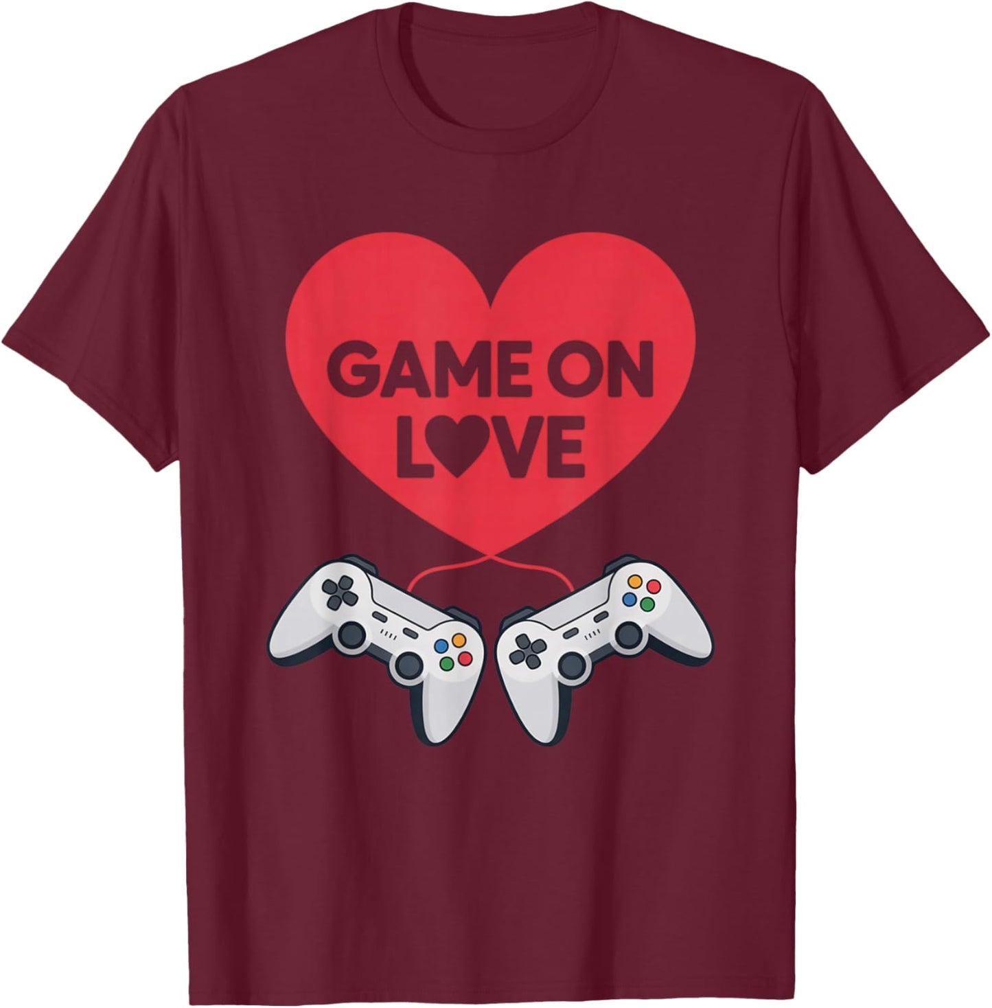 Game On Love Heart Gamer Valentine for Couples Gaming Date T-Shirt - T-Shirt | Maroon