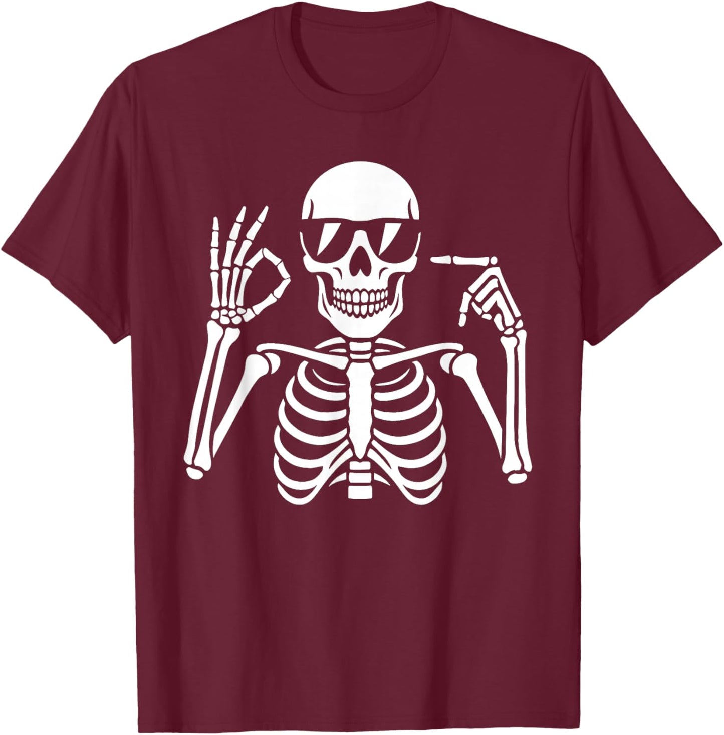 67 Skeleton Funny Six Seven Gen Alpha Halloween Meme T-Shirt - T-Shirt | Maroon
