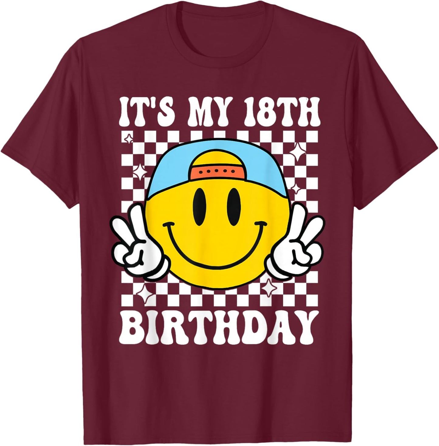 Its My 18th Birthday Smile face 18 Years Old Boys Girls T-Shirt - T-Shirt | Maroon
