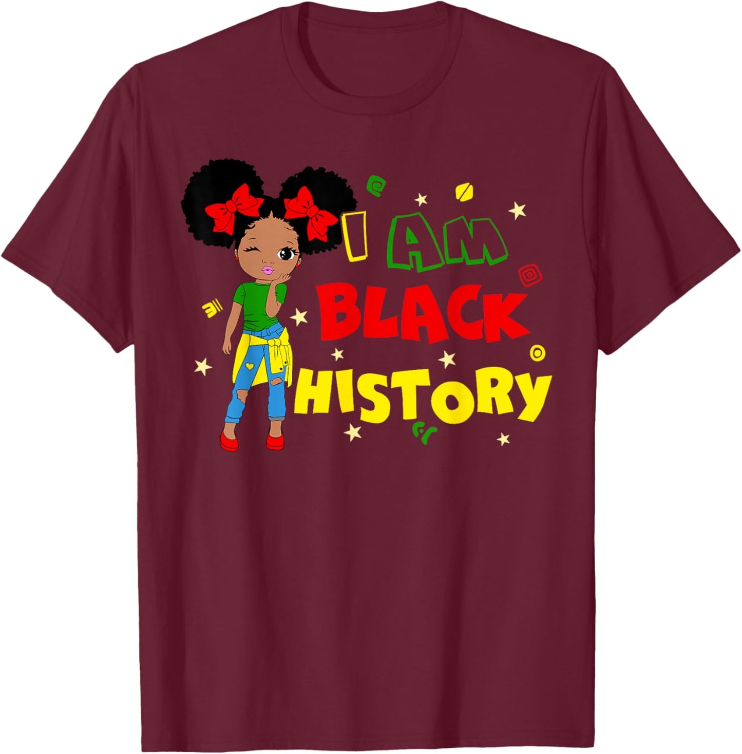 Little Girl I Am Black History Month African Kid Toddler T-Shirt - T-Shirt | Maroon