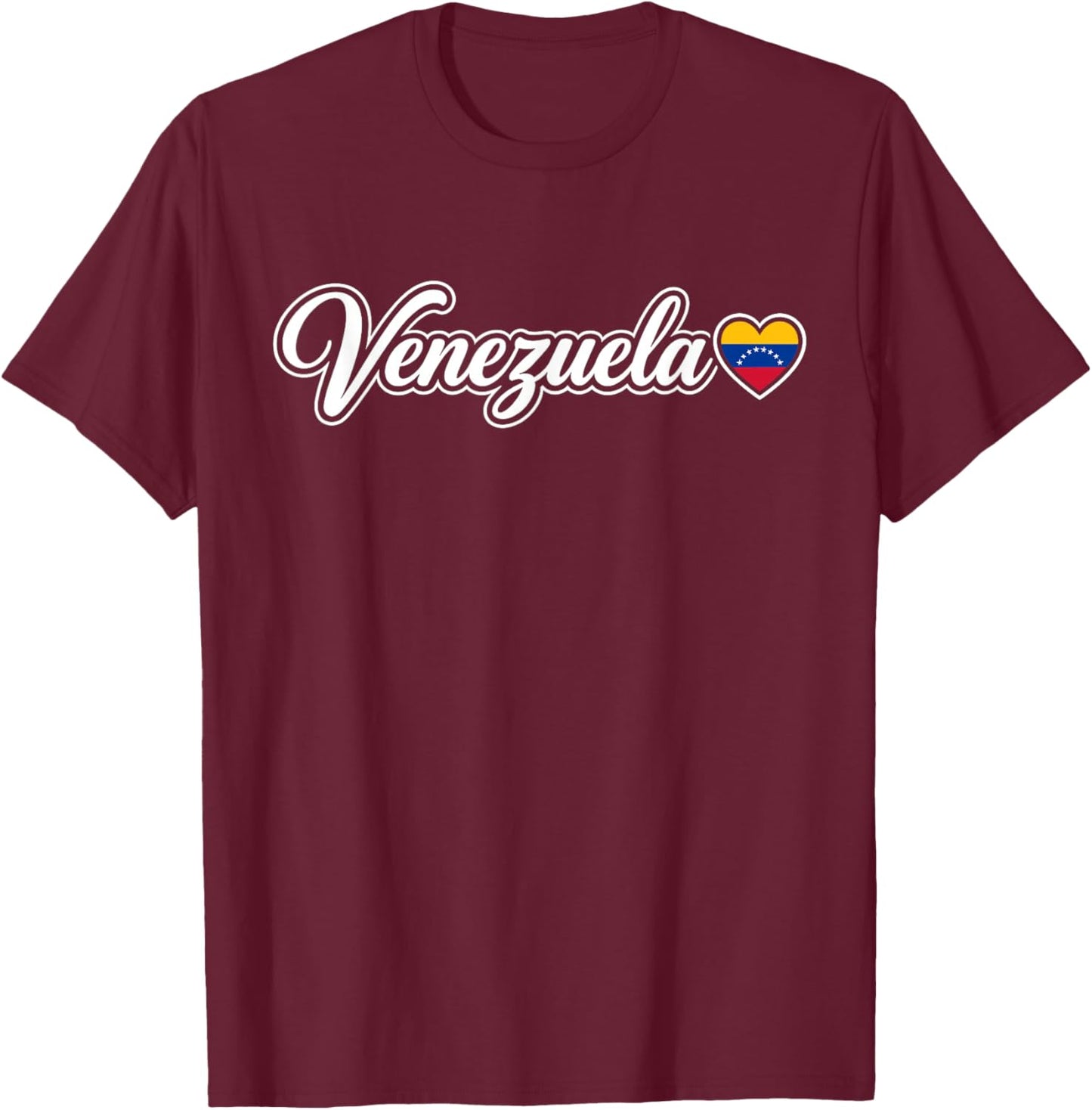 Venezuela Script Love Heart Flag Patriotic Design T-Shirt - T-Shirt | Maroon