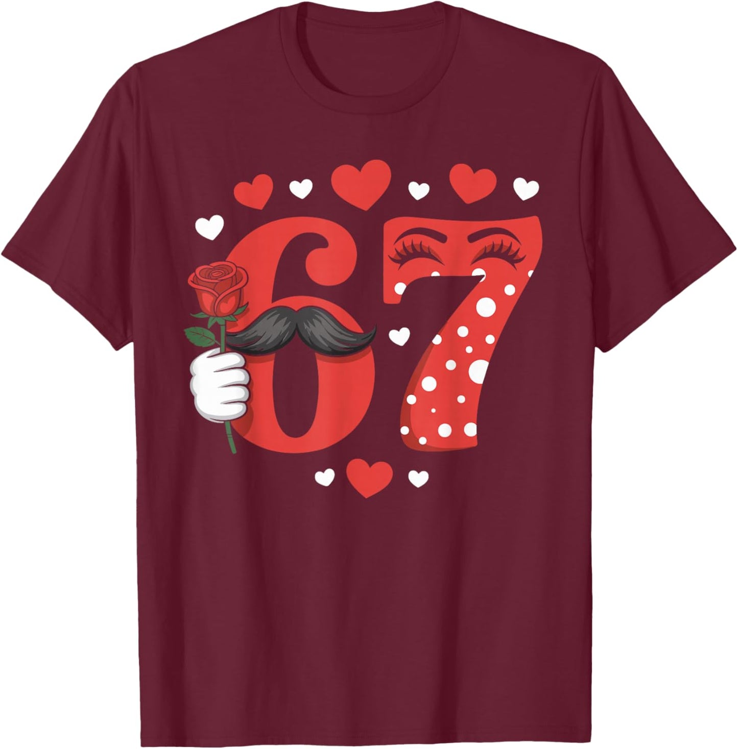Funny 67 Valentines Day Six Seven Meme Heart Boys Girls Kids T-Shirt - T-Shirt | Maroon
