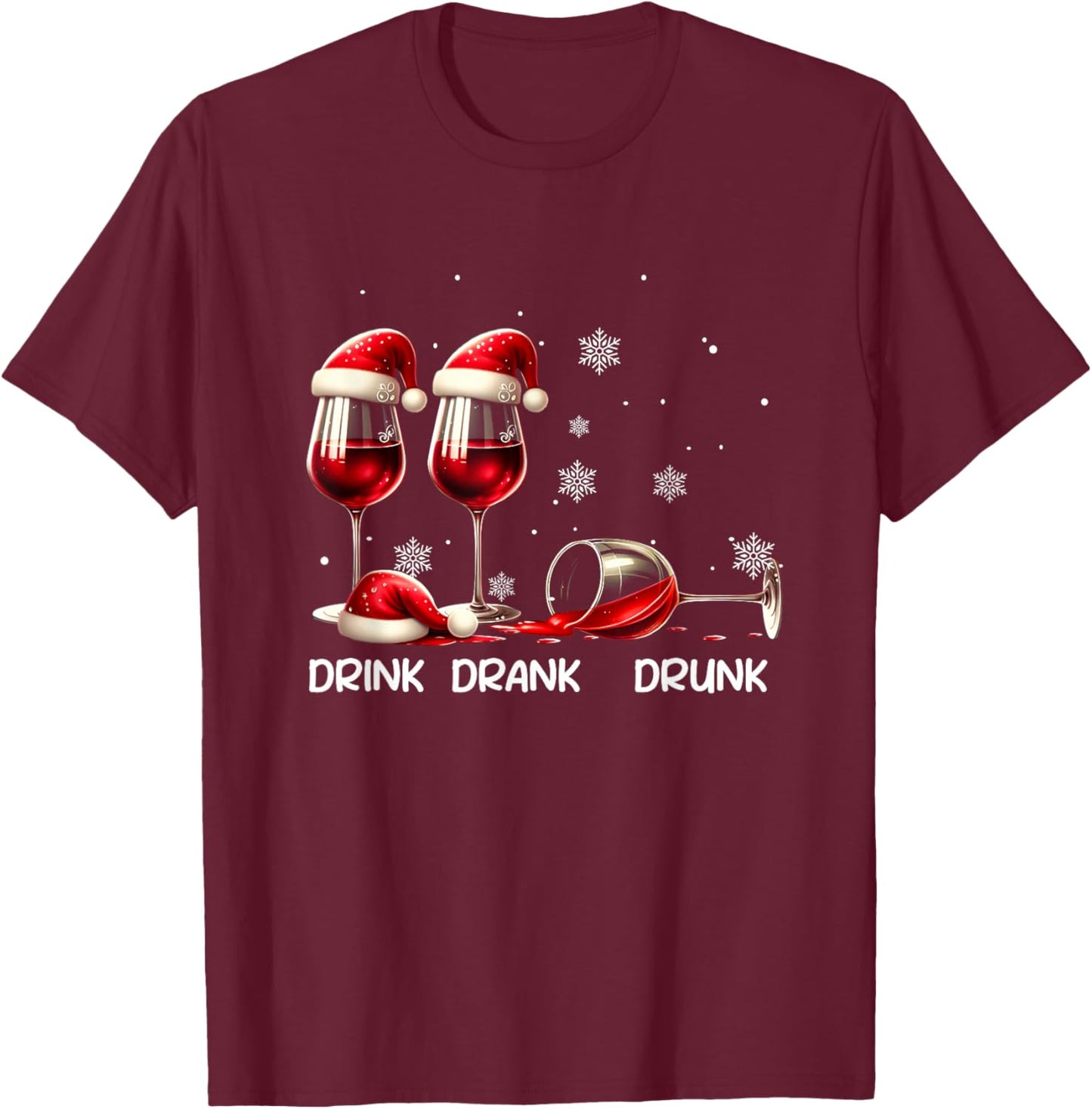 Red Santa Wine Lover Glass Drinking Drank Drunk Funny Drink T-Shirt - T-Shirt | Maroon