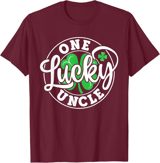 One Lucky Uncle Funny St Patrick's Day Shamrocks T-Shirt - T-Shirt | Maroon