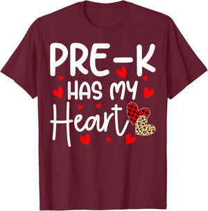 Pre-k Has My Heart Funny Valentine's Day Students Teacher T-Shirt - T-Shirt | Maroon