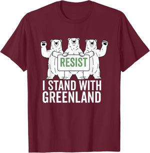 I Stand with Greenland Protest Polar Bear Greenland Denmark T-Shirt - T-Shirt | Maroon