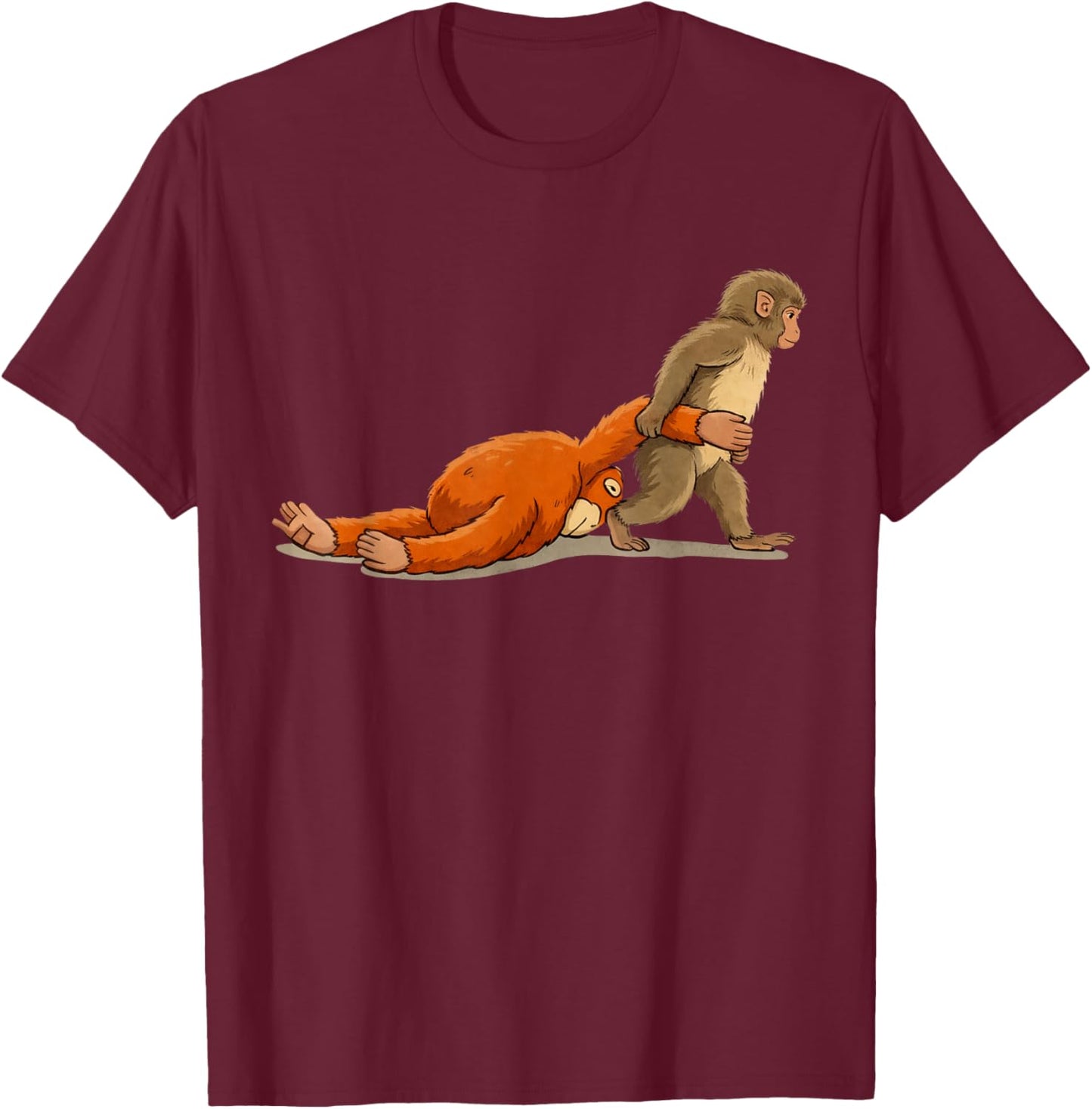 Monkey Punch Baby Monkey Holding Plush Toy T-Shirt - T-Shirt | Maroon