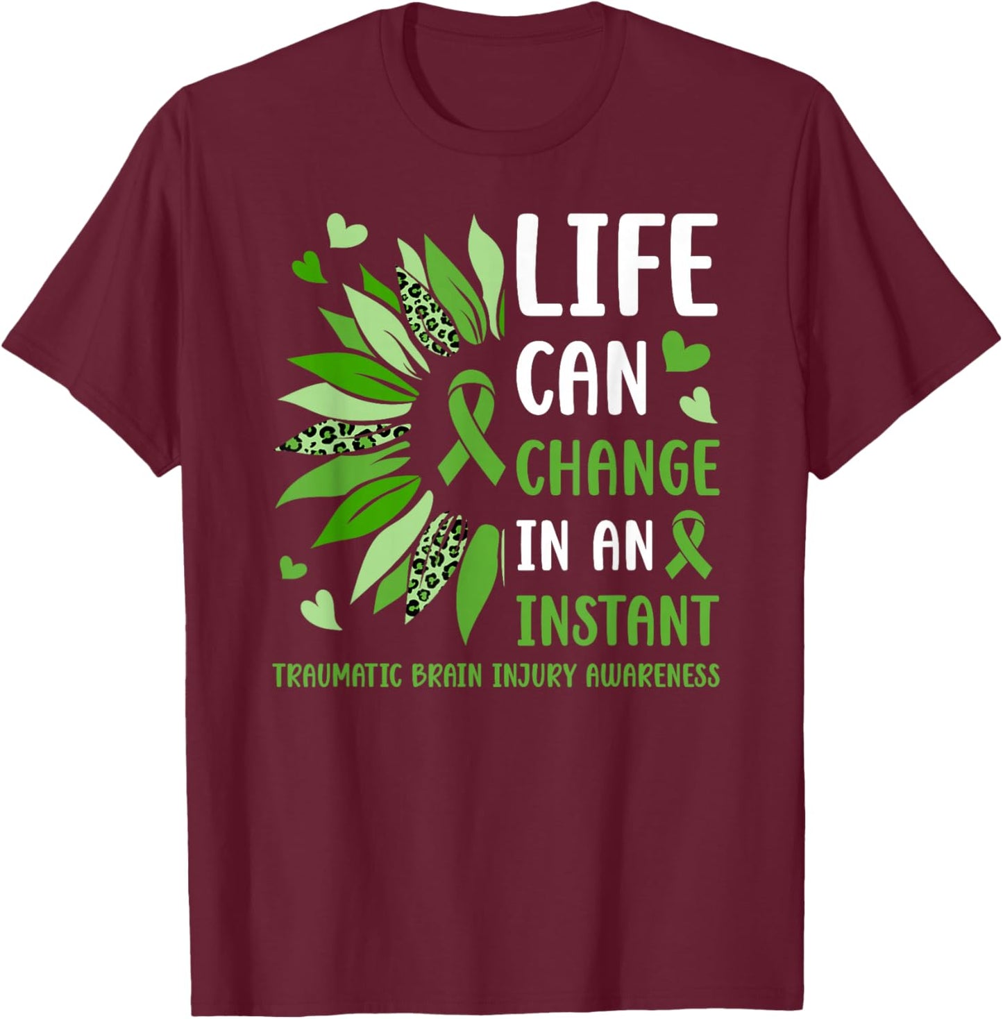 Traumatic Brain Injury Awareness TBI Awareness Month T-Shirt - T-Shirt | Maroon