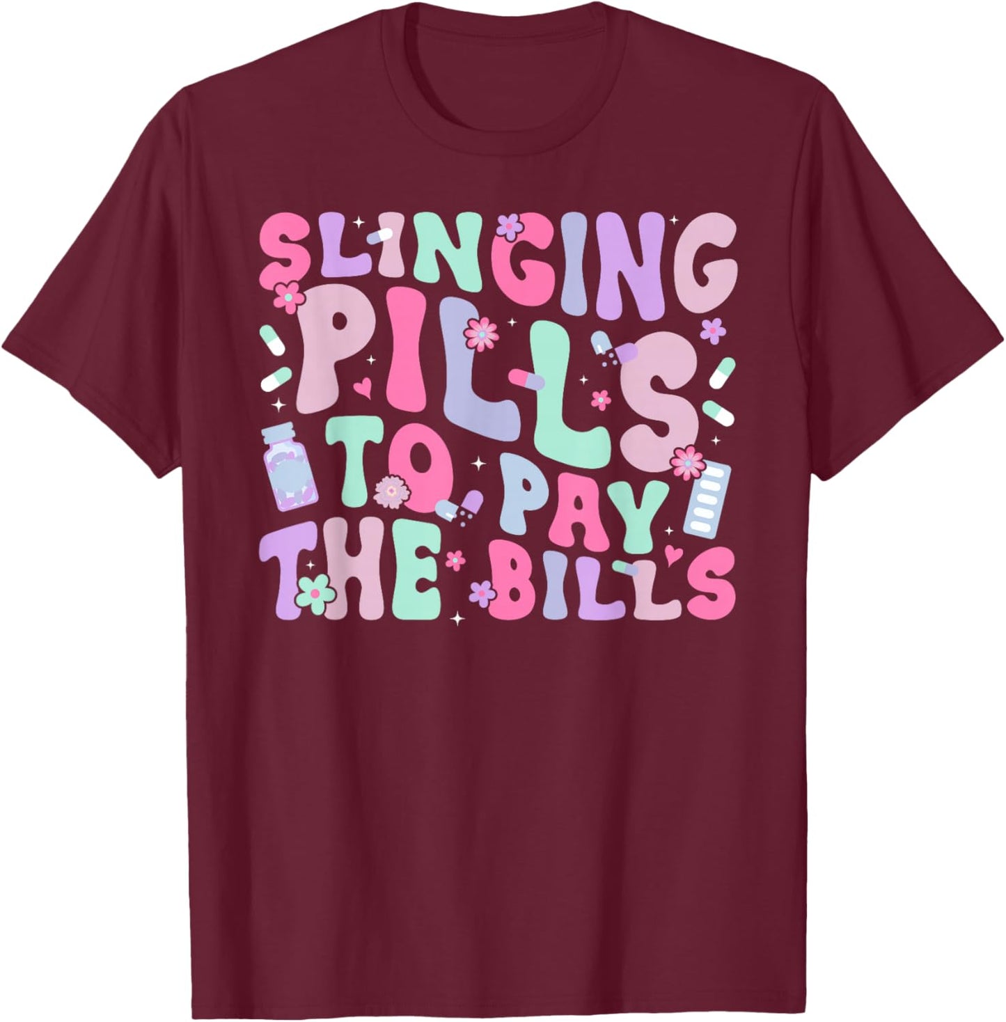 Medication Aide Med Aide Groovy Medication Aides T-Shirt - T-Shirt | Maroon