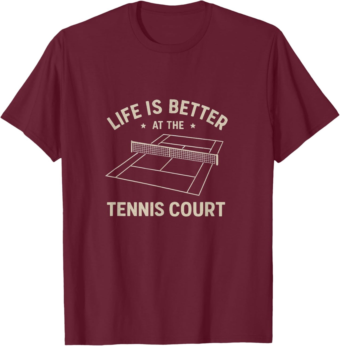 Funny Tennis Court Vintage Men Women Boys Girls T-Shirt - T-Shirt | Maroon