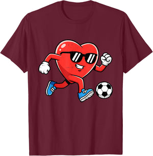 Heart Play Soccer Valentines Day for Teens Boys Girls Kids T-Shirt - T-Shirt | Maroon